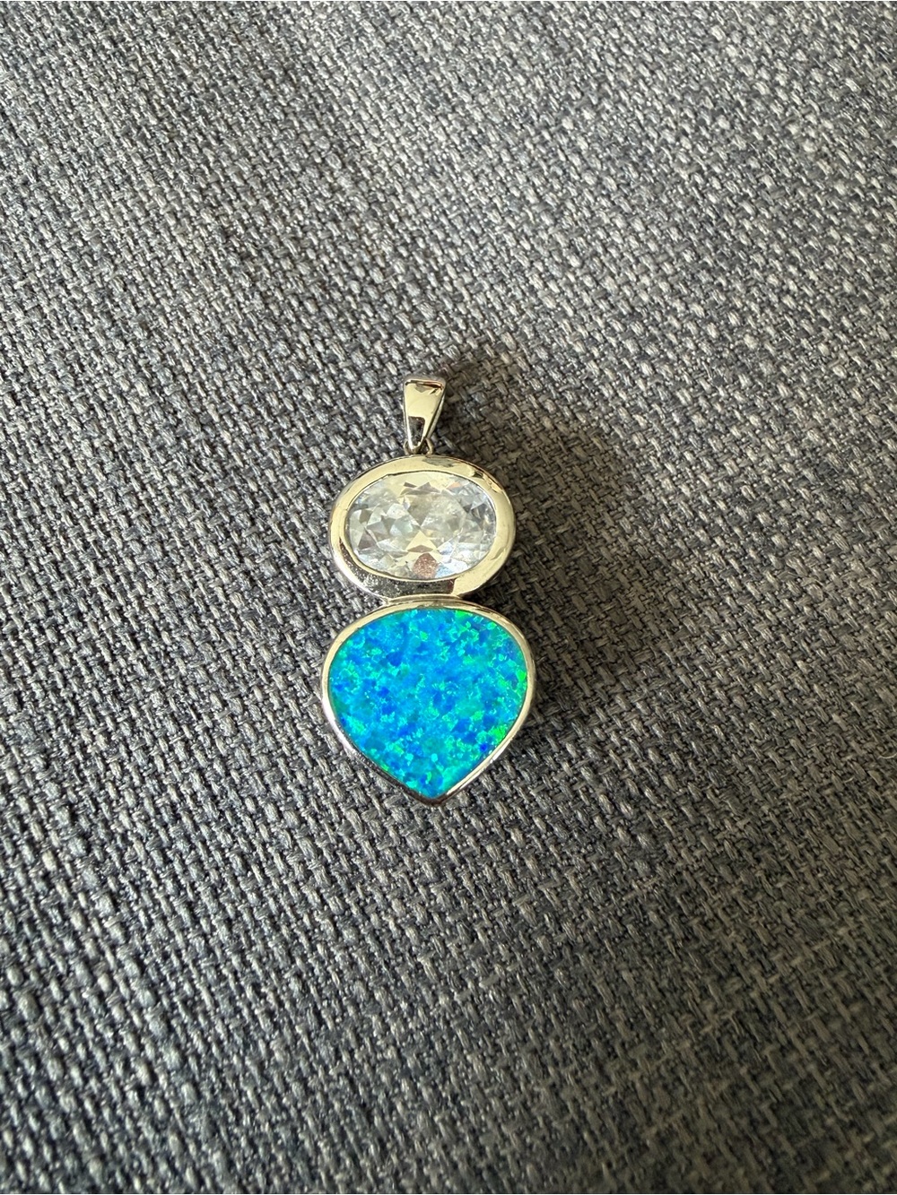 Sterling 925 Silver Blue Opal and CZ Pendant stunning charm
